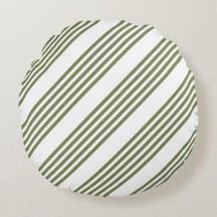 Olive green and white five stripes pattern round cushion