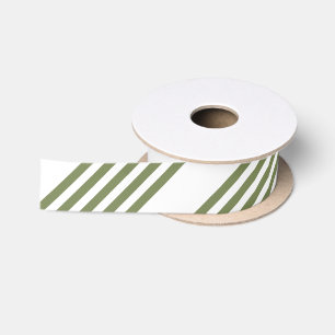 Olive green and white five stripes pattern satin ribbon