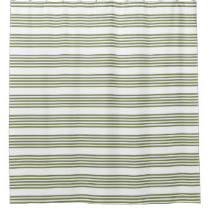 Olive green and white five stripes pattern shower curtain
