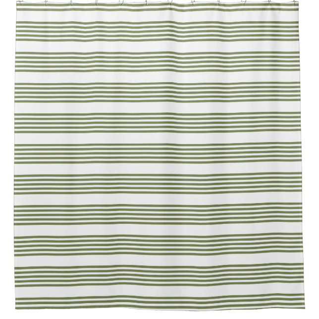 Olive green and white five stripes pattern shower curtain (Front)