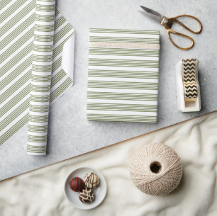 Olive green and white five stripes pattern wrapping paper