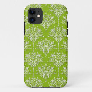 Olive Green and White Floral Damask iPhone 11 Case