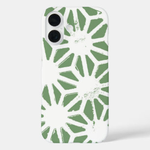 Olive green and white geometric pattern iPhone 16 case
