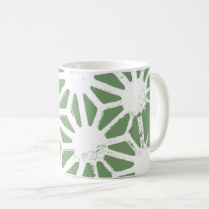 Olive green and white geometric pattern coffee mug