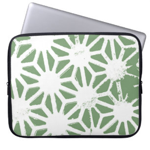 Olive green and white geometric pattern laptop sleeve