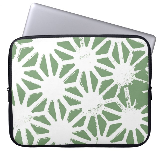Olive green and white geometric pattern laptop sleeve (Front)