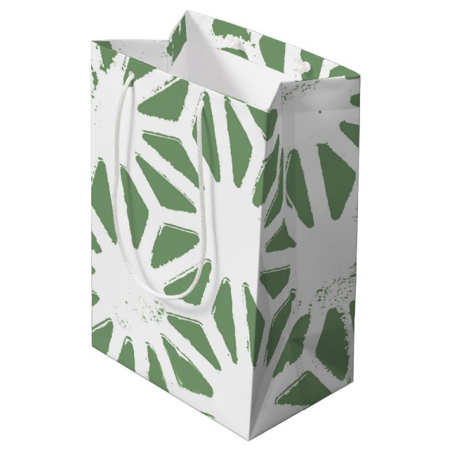 Olive green and white geometric pattern medium gift bag (Back Angled)