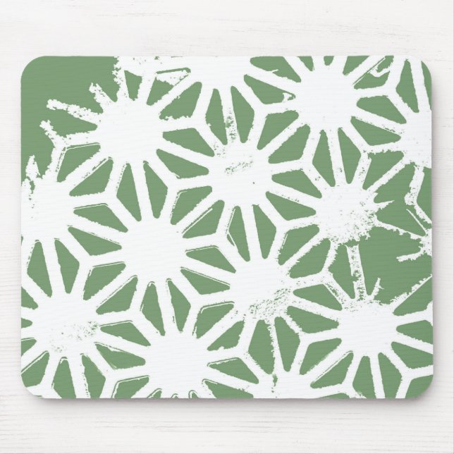 Olive green and white geometric pattern mouse mat (Front)