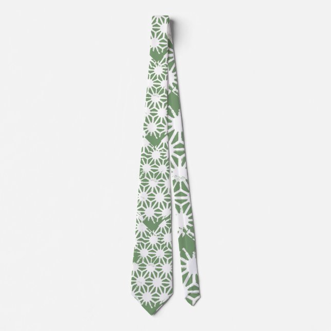 Olive green and white geometric pattern tie (Front)