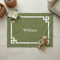 Olive Green and White Greek Key Monogram