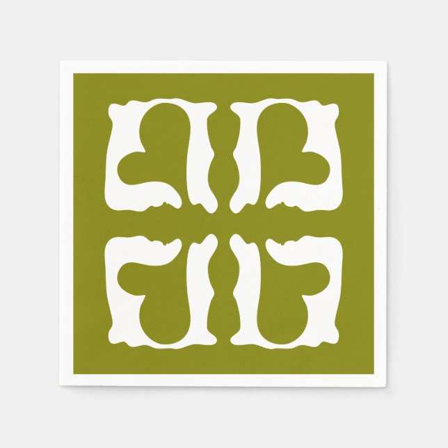 Olive Green and White Hearts Napkin (Front)