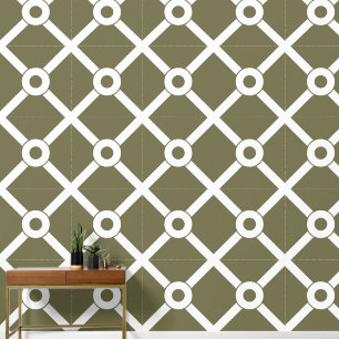 Olive Green and White Modern Lattice Wallpaper