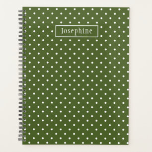 Olive Green And White Polka Dots With Name Planner