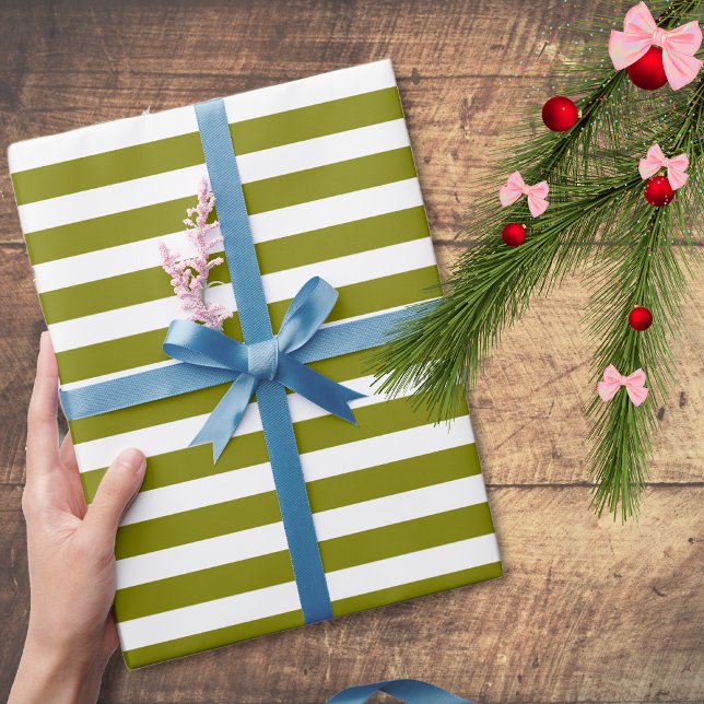 Olive Green and White Simple Horizontal Striped Wrapping Paper (Creator Uploaded)
