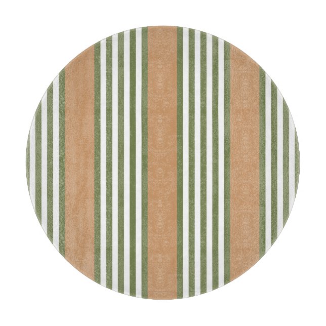 Olive green and white stripes pattern with tan cutting board (Front)