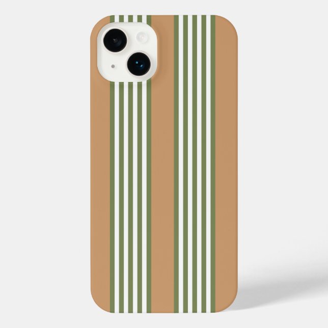 Olive green and white stripes pattern with tan iPhone case (Back)