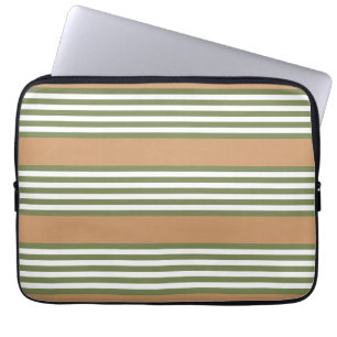 Olive green and white stripes pattern with tan laptop sleeve