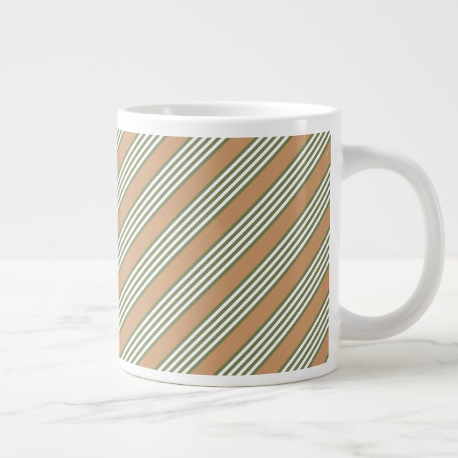 Olive green and white stripes pattern with tan large coffee mug (Right)