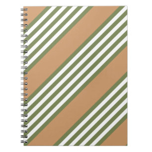 Olive green and white stripes pattern with tan notebook