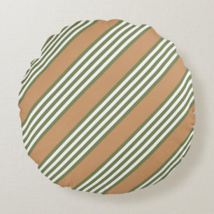 Olive green and white stripes pattern with tan round cushion