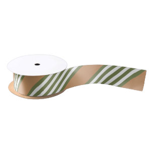 Olive green and white stripes pattern with tan satin ribbon