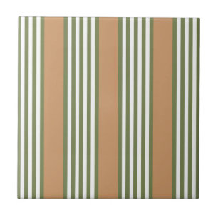 Olive green and white stripes pattern with tan tile