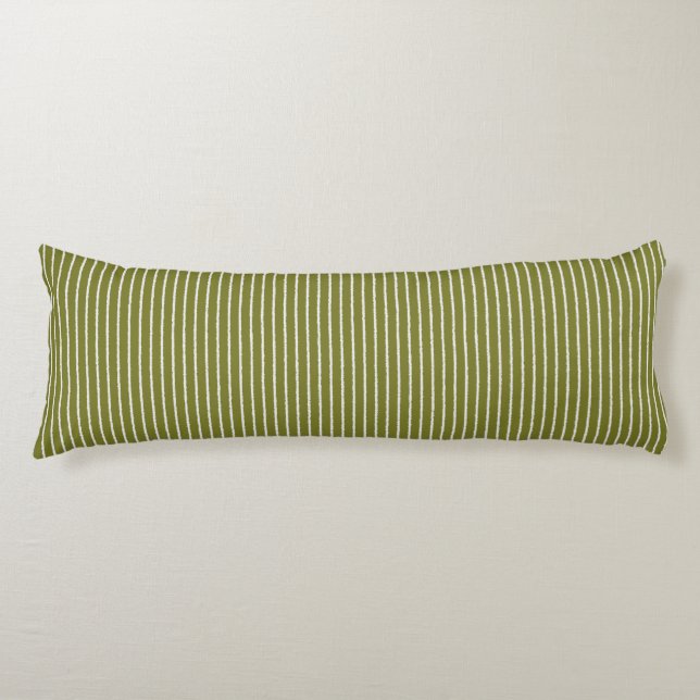Olive Green and White Stripes with Uneven Lines Body Cushion (Front)