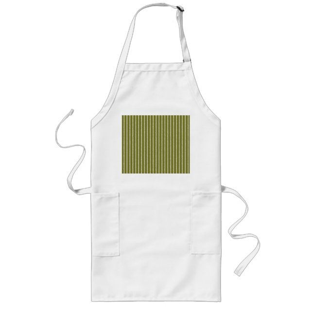 Olive Green and White Stripes with Uneven Lines Long Apron (Front)