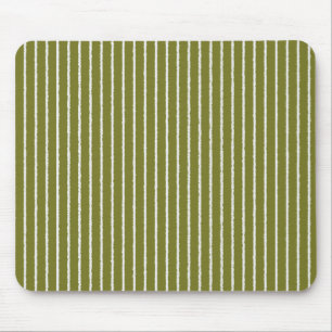 Olive Green and White Stripes with Uneven Lines Mouse Mat