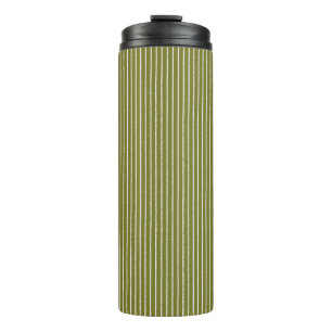 Olive Green and White Stripes with Uneven Lines Thermal Tumbler