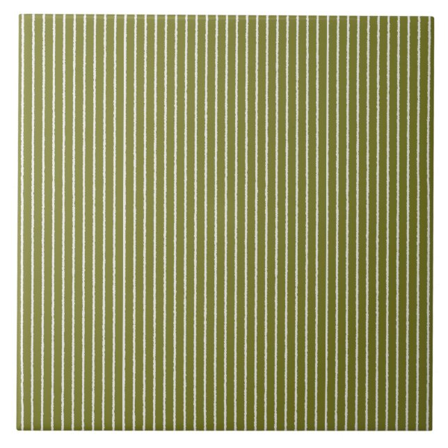 Olive Green and White Stripes with Uneven Lines Tile (Front)