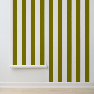 Olive Green and White Stylish Stripe Pattern Wallpaper