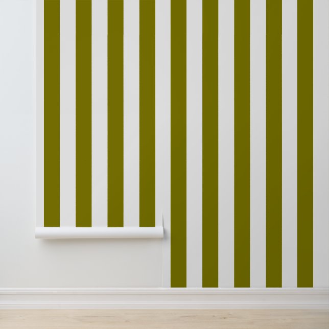Olive Green and White Stylish Stripe Pattern Wallpaper (Application)