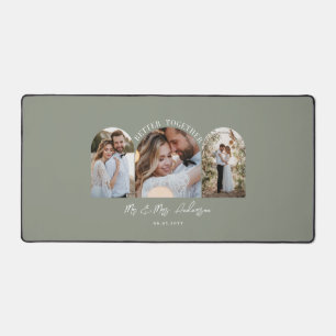 Olive green arch multi photo wedding gift decor desk mat