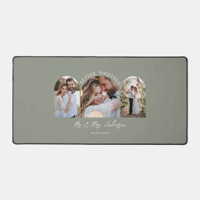 Olive green arch multi photo wedding gift decor desk mat (Front)