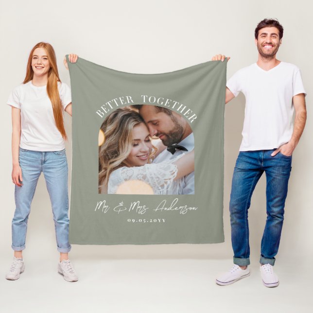 Olive green arch photo wedding gift home decor fleece blanket (In Situ)