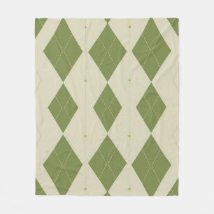 Olive Green Argyle Diamond Pattern Fleece Blanket