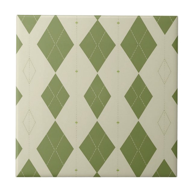 Olive Green Argyle Diamond Pattern Tile (Front)