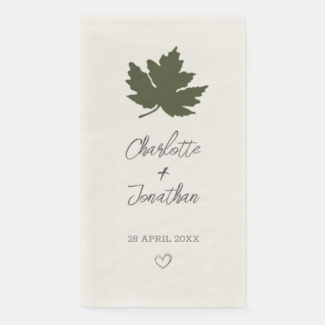 Olive Green  Autumn Maple Leaf Wedding   Napkin (Front)