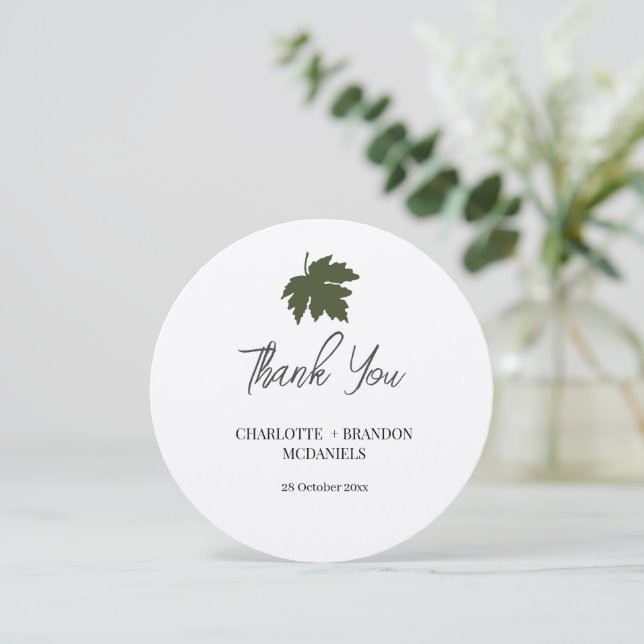 Olive Green Autumn Maple Leaf Wedding Thank You  Card (Standing Front)