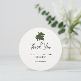 Olive Green Autumn Maple Leaf Wedding Thank You Card