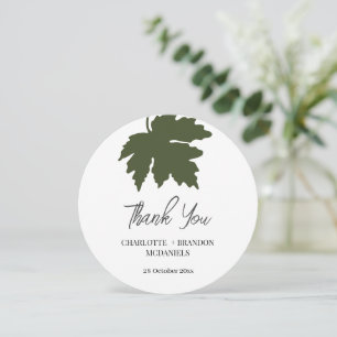 Olive Green Autumn Maple Leaf Wedding Thank You Card