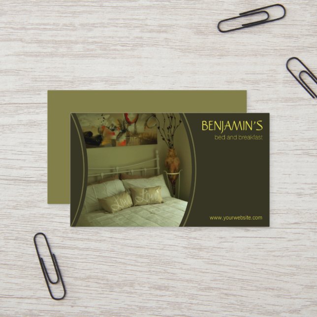 Olive Green B&B Bed and Breakfast Business Cards (Front/Back In Situ)