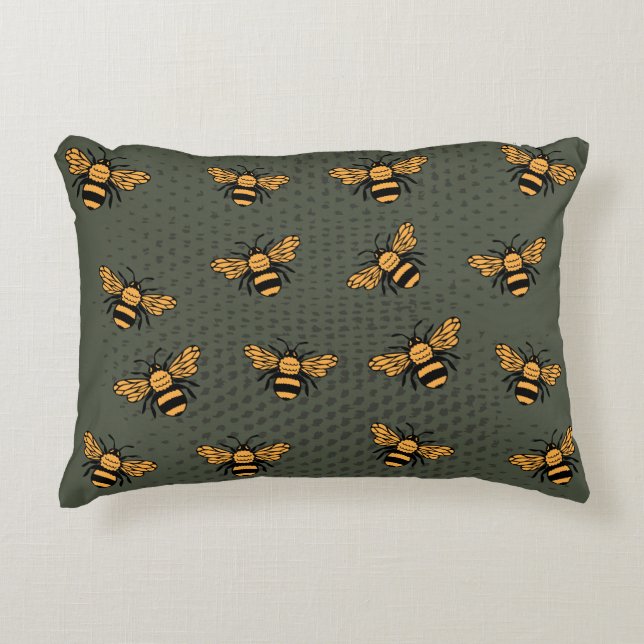 Olive Green Bee Mingle Decorative Cushion (Front)