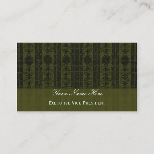 Olive  Green Black Elegant Pattern Business Card (Front)