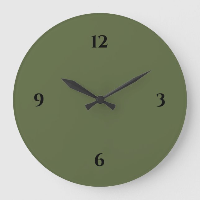 Olive Green & Black Minimalist Large Clock (Front)