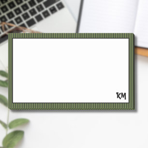 Olive Green Black Striped Border Monogram Post-it Notes