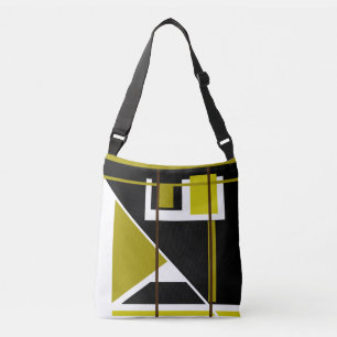Olive Green, Black,White Geometric Shapes Design Crossbody Bag
