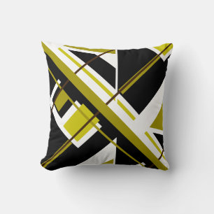 Olive Green, Black, White Mosiac Diagonal Design Cushion