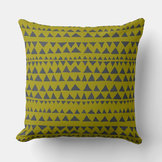 Olive Green Boho Geometric Pattern Cushion (Front)